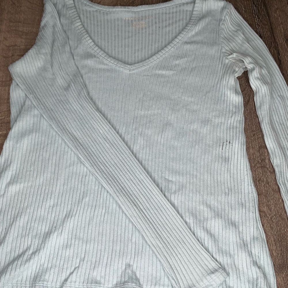 Cream Ribbed Long Sleeve Shirt